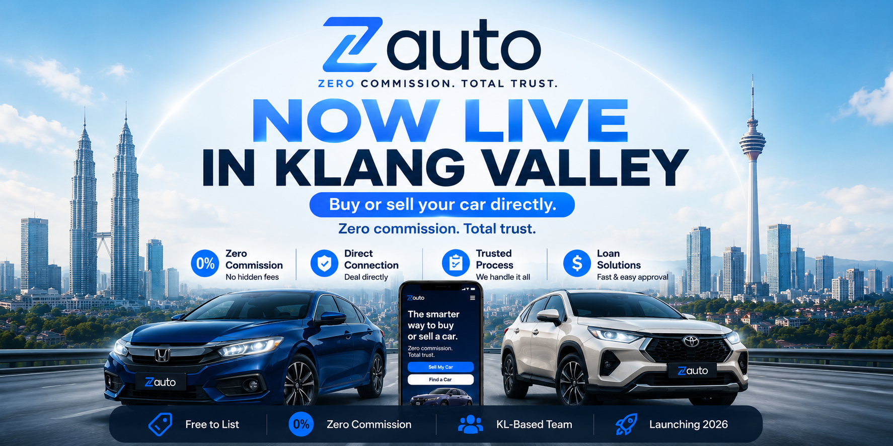Zauto — Now Live in Klang Valley. Zero Commission. Total Trust.